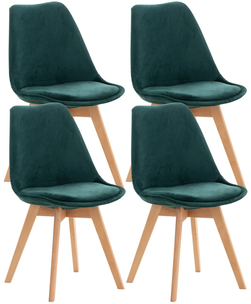 Lot de 4 chaises de salle à manger design scandinave en tissu velours vert pieds bois clair CDS10386