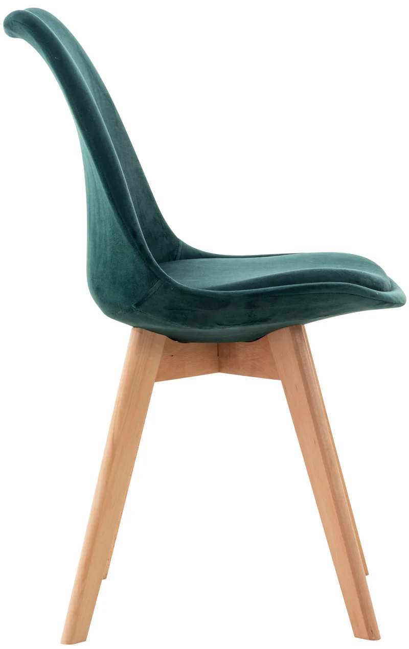 Lot de 4 chaises de salle à manger design scandinave en tissu velours vert pieds bois clair CDS10386