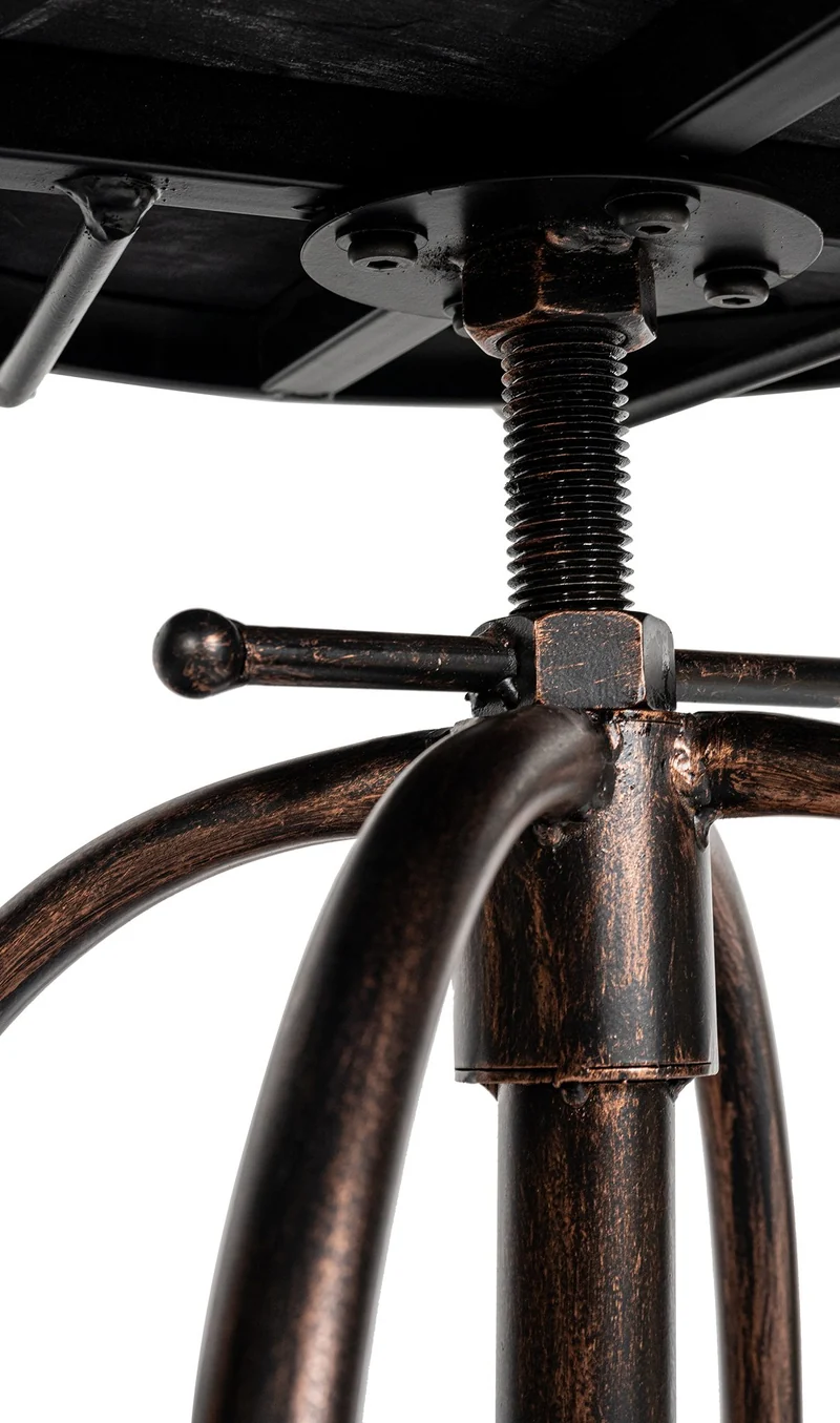 Tabouret de bar x1 design industriel avec dossier repose-pieds en bois et métal bronze 10_0005823