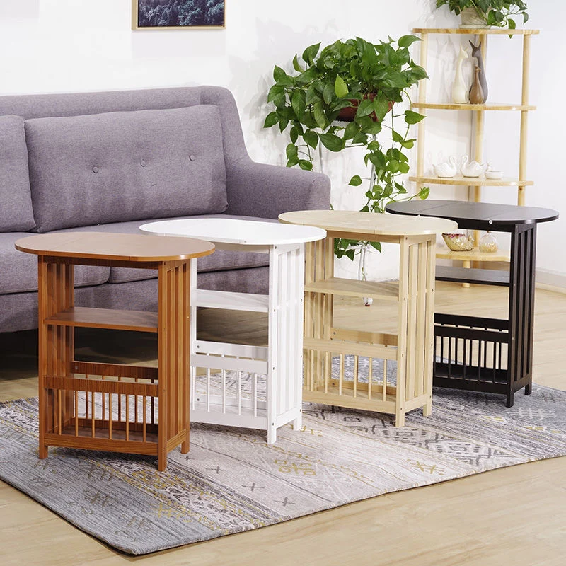 Contemporary Scandinavian Engineered Wood Metal Foldable Oval Rectangular Side Table 2-Tier For Living Room
