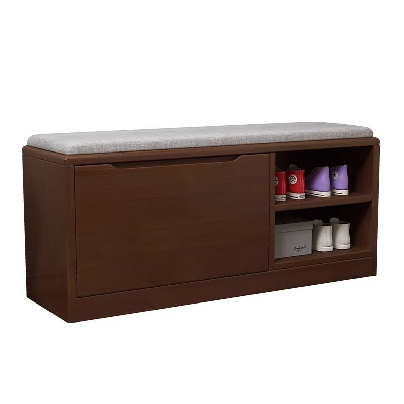 Contemporary Scandinavian Solid Wood Fabric Iron Rectangular Shoe Storage 2-Tier For Living Room