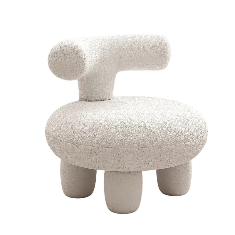Contemporary Scandinavian Fleece Sherpa Fabric Solid Wood Steel Round Curved Low Stool With Backrest For Living Room