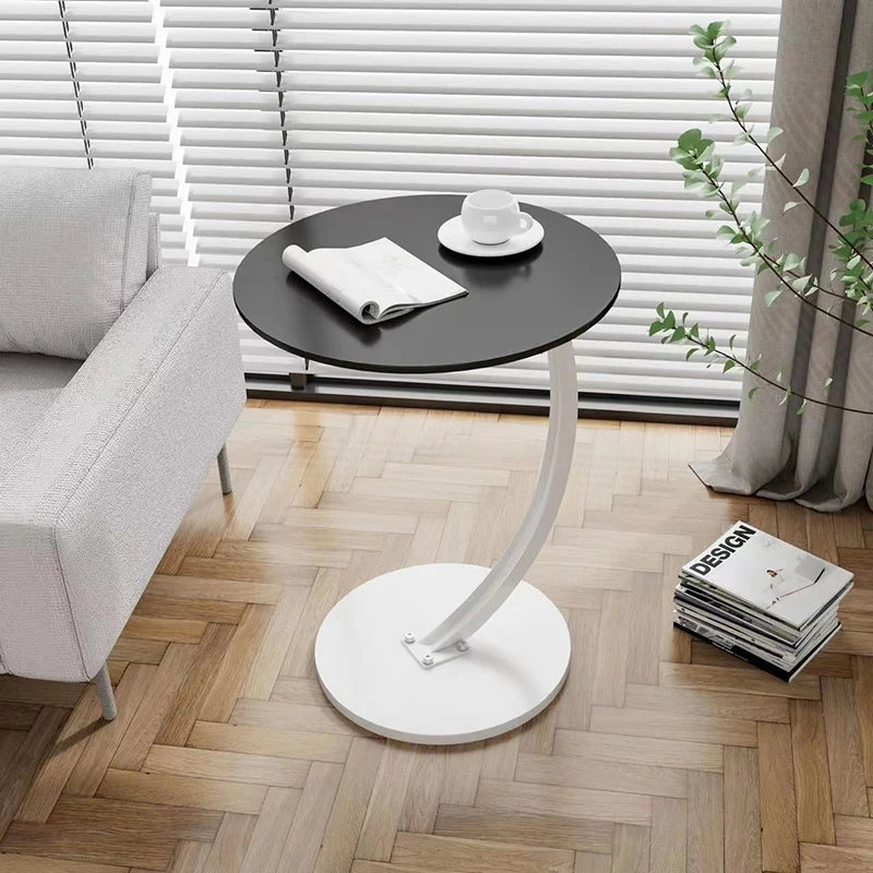 Contemporary Creative Engineered Wood Carbon Steel Round Curved End Table 1-Tier For Living Room
