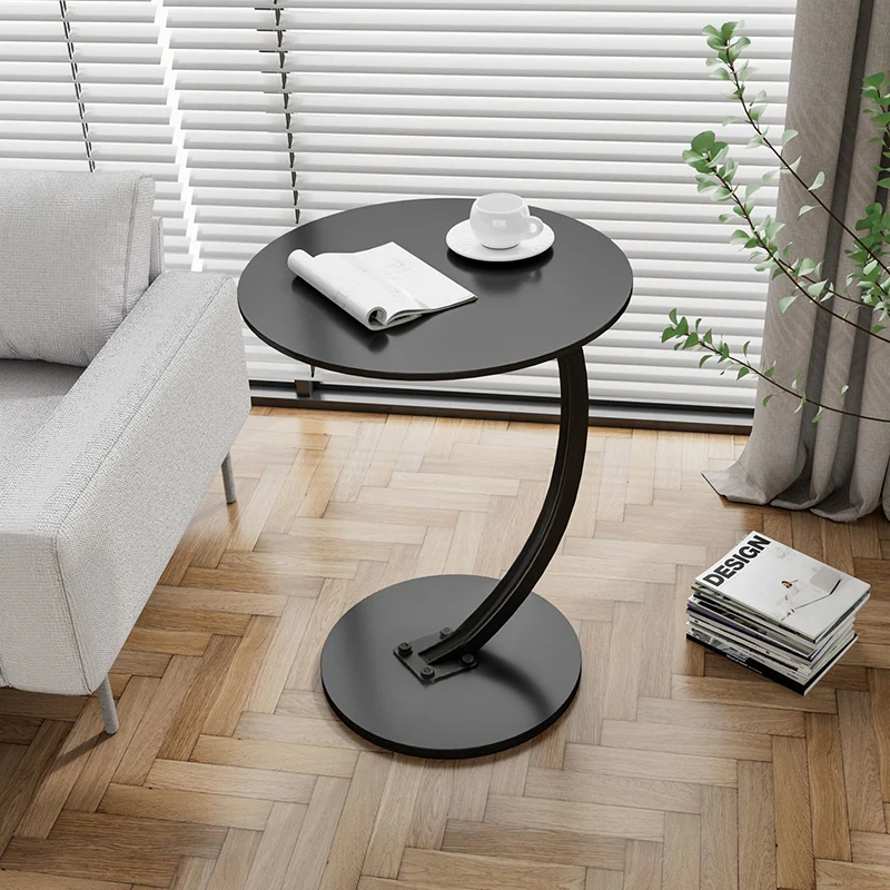 Contemporary Creative Engineered Wood Carbon Steel Round Curved End Table 1-Tier For Living Room