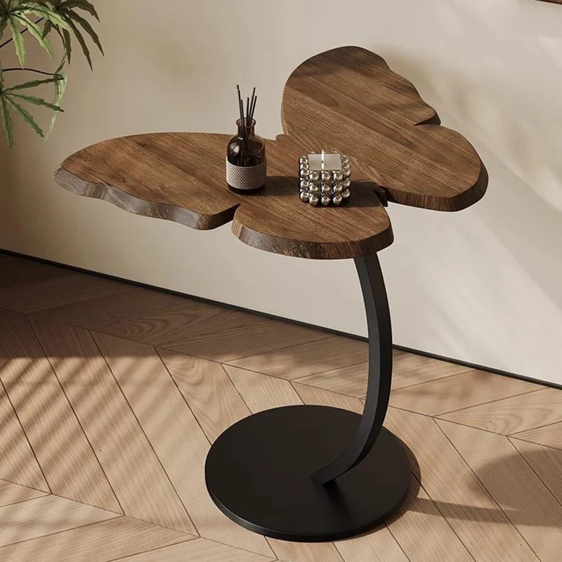Contemporary Creative Medium-Density Fiberboard Iron Butterfly-Shaped Curved Round End Table 1-Tier For Living Room