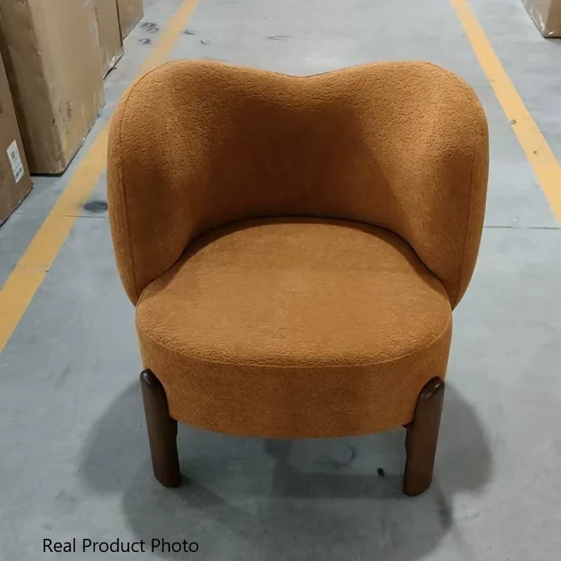 Traditional Chinese Chenille Fabric Oak Wood Curved Round Accent Chair With Backrest For Living Room