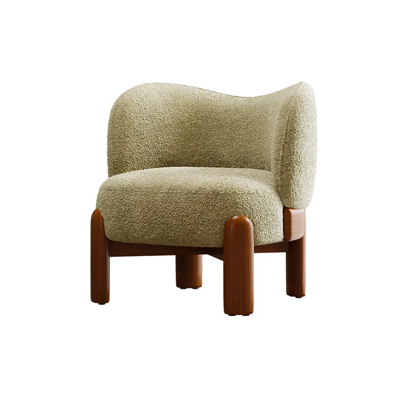 Traditional Chinese Chenille Fabric Oak Wood Curved Round Accent Chair With Backrest For Living Room