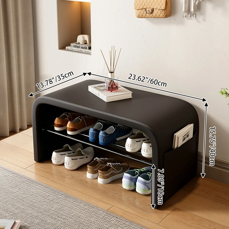 Contemporary Scandinavian Faux Leather Stainless Steel Arched Shoe Storage 1-Tier For Entryway & Living Room