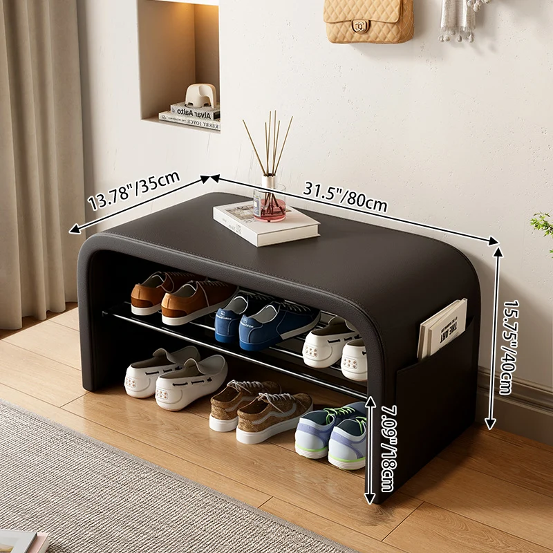 Contemporary Scandinavian Faux Leather Stainless Steel Arched Shoe Storage 1-Tier For Entryway & Living Room