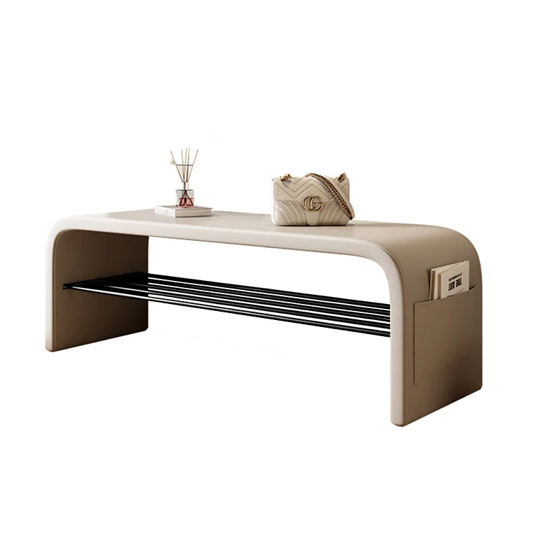 Contemporary Scandinavian Faux Leather Stainless Steel Arched Shoe Storage 1-Tier For Entryway & Living Room