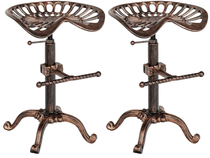 Lot de 2 tabourets industriel vintage en métal bronze avec repose-pieds - Charme et caractère 10_0005558