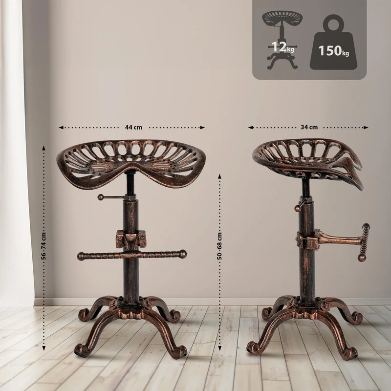 Lot de 2 tabourets industriel vintage en métal bronze avec repose-pieds - Charme et caractère 10_0005558