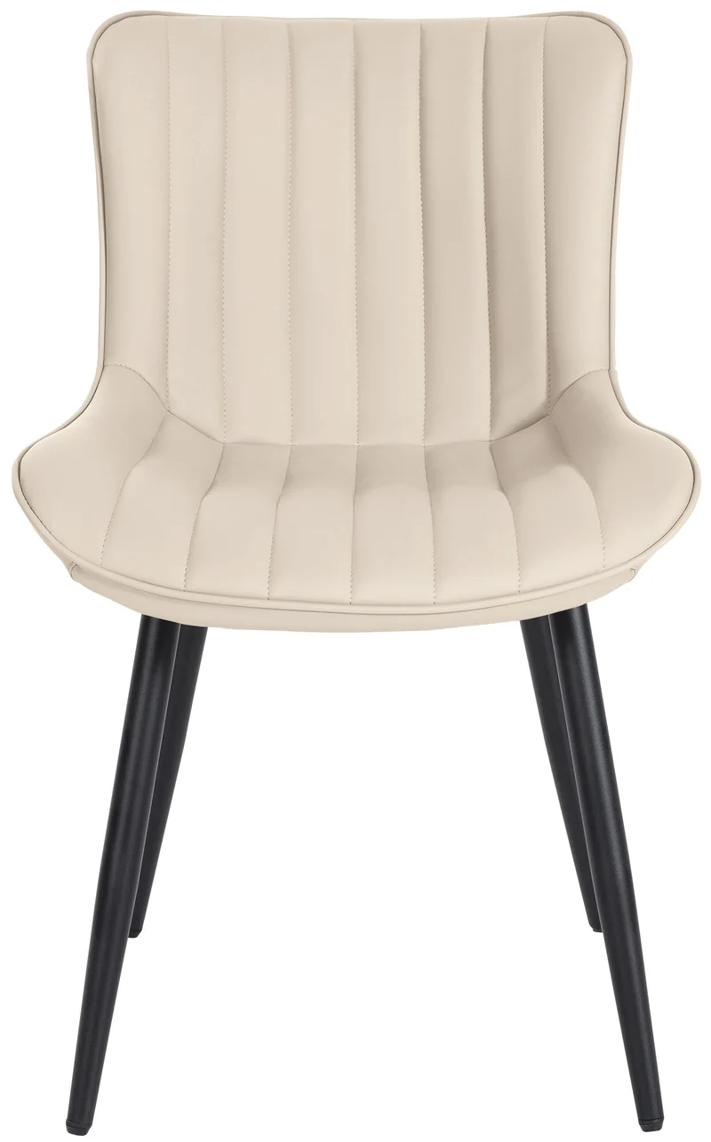 Lot de 2 chaises de salle à manger coutures décoratives verticales avec pieds en métal noir assise en PVC crème 10_0001730