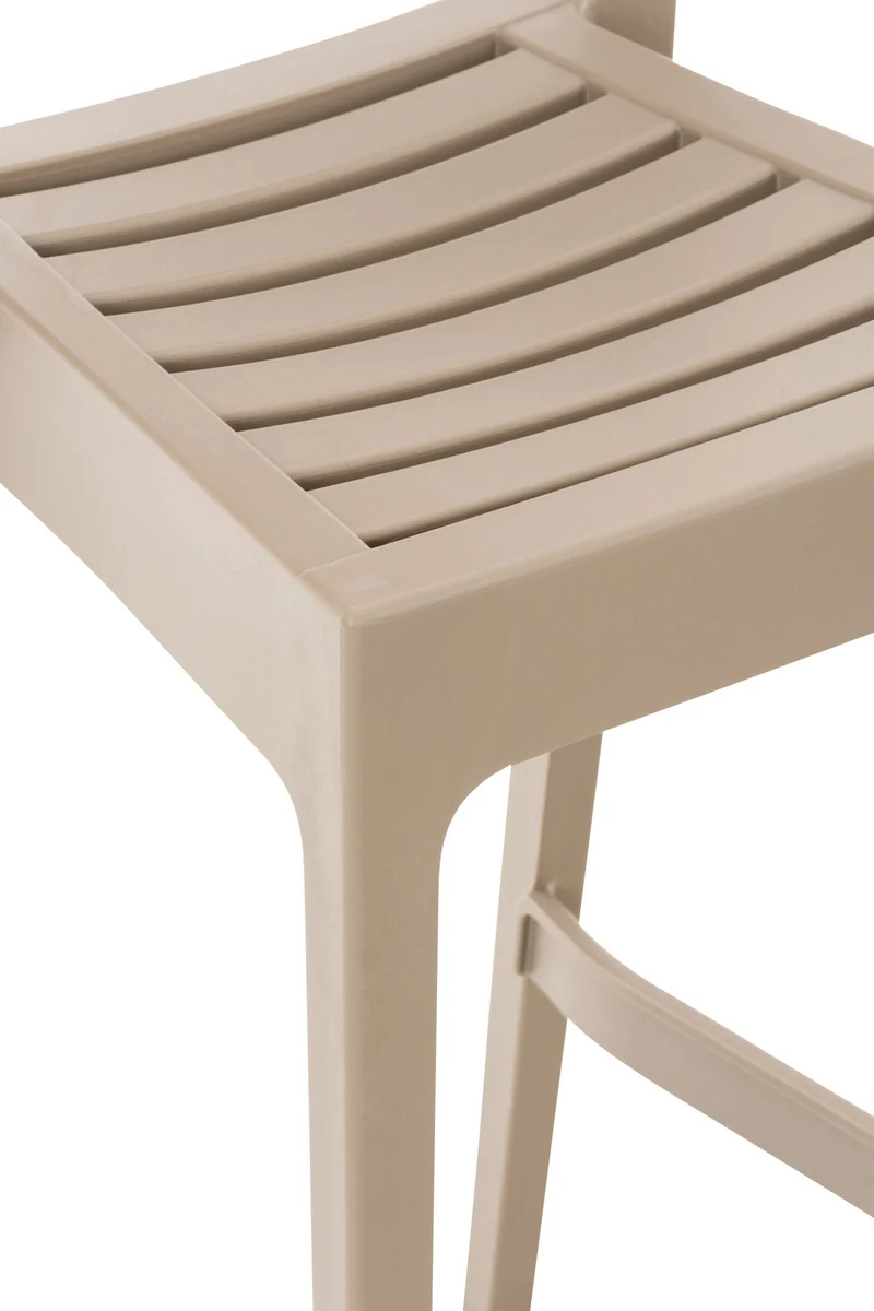 Tabouret de bar pour intérieur ou extérieur en plastique beige empilable avec repose-pieds 10_MDJ10229