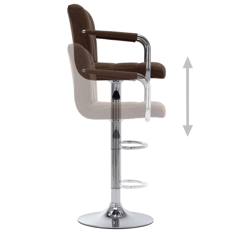 Tabourets de bar x2 chaises haute avec dossier et accoudoirs en tissu marron cadre en acier DEC029398