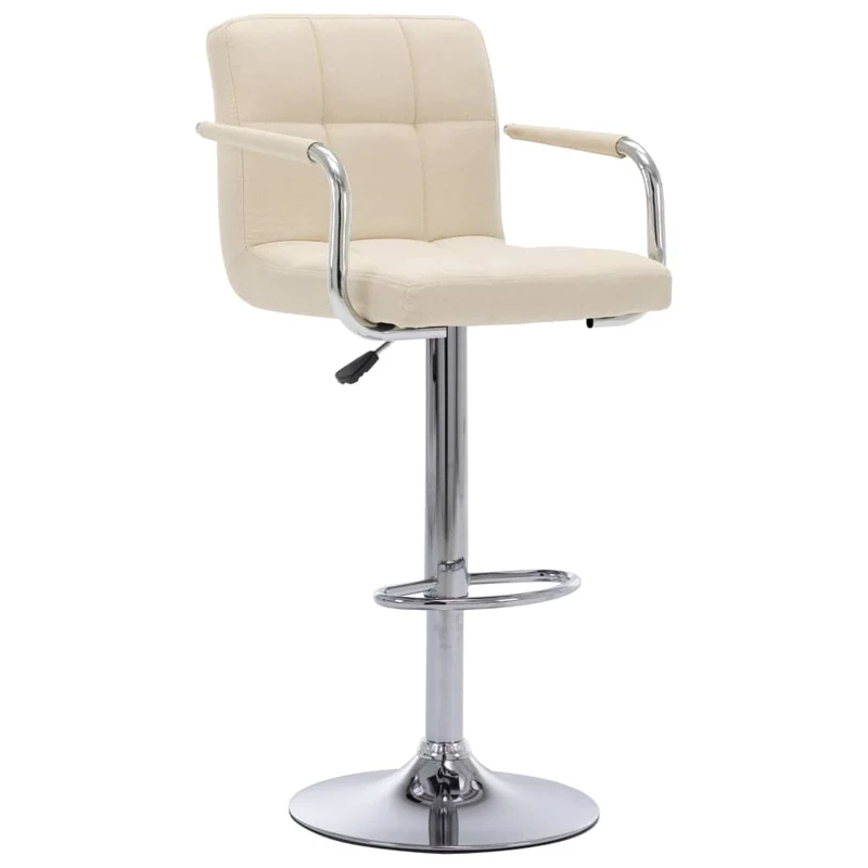 Tabourets de bar x2 chaises haute avec dossiers et accoudoirs en tissu crème cadre en acier DEC029387