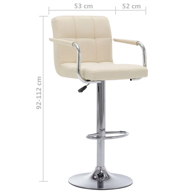 Tabourets de bar x2 chaises haute avec dossiers et accoudoirs en tissu crème cadre en acier DEC029387