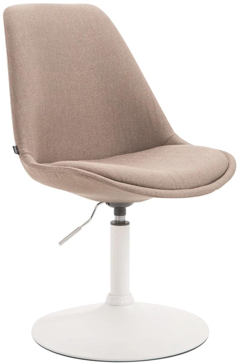 Chaise de salle à manger x1 pivotante hauteur réglable en tissu taupe et pied trompette en métal blanc 10_0008280