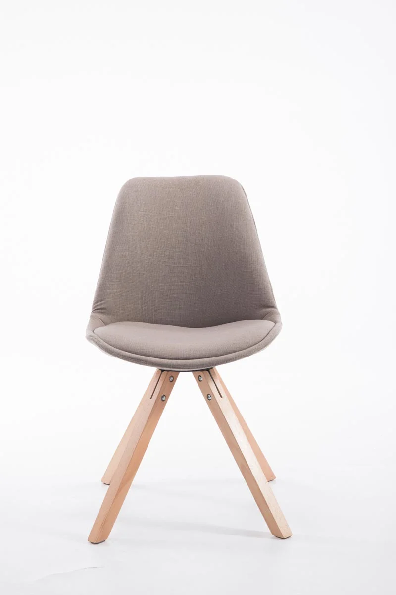 Chaise de salle à manger design scandinave en tissu taupe et pieds en bois clair forme carré 10_0003461