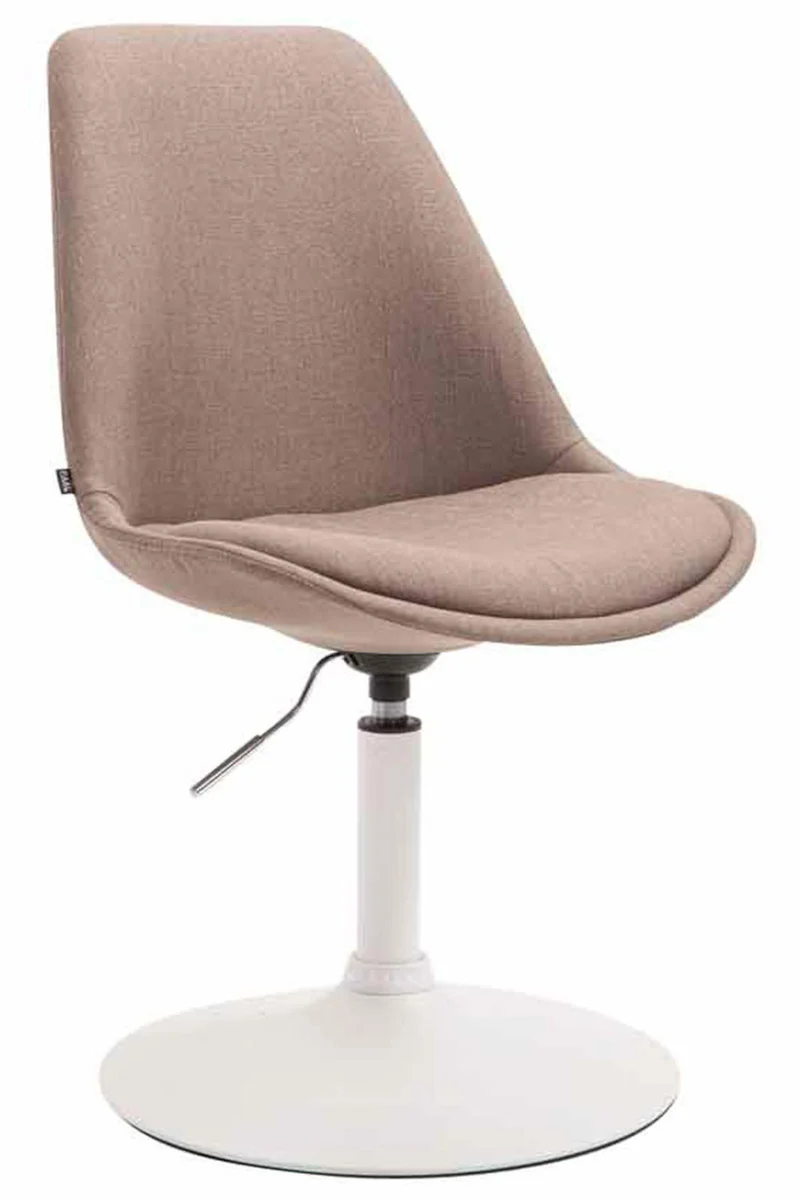 Lot de 4 chaises de salle à manger pivotante hauteur réglable en tissu taupe et pied trompette en métal blanc 10_0008448
