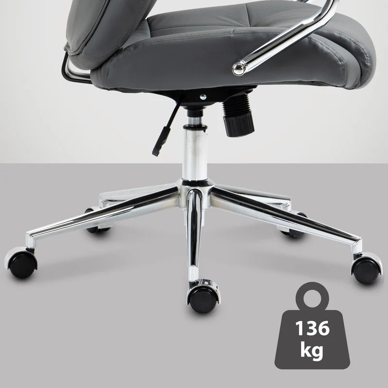 Fauteuil de bureau sur roulettes dossier ergonomique en S appui-tête en cuir véritable gris et métal 10_0007058