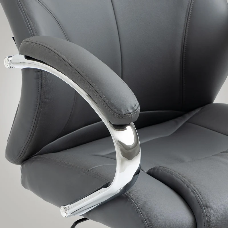 Fauteuil de bureau sur roulettes dossier ergonomique en S appui-tête en cuir véritable gris et métal 10_0007058