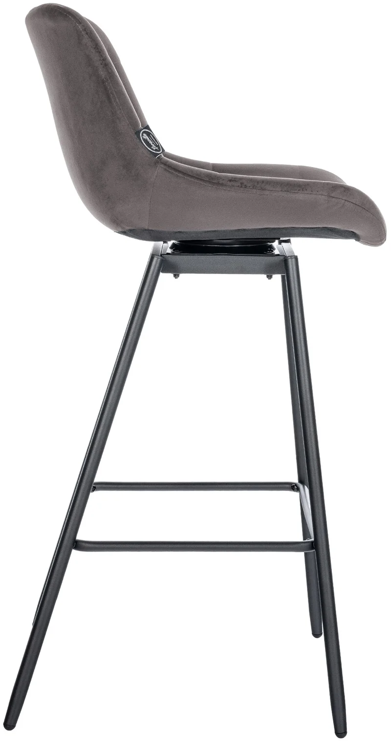 Tabouret de bar pivotant x1 avec repose-pieds revêtement en velours gris piètement à quatre pieds en métal noir 10_0005474