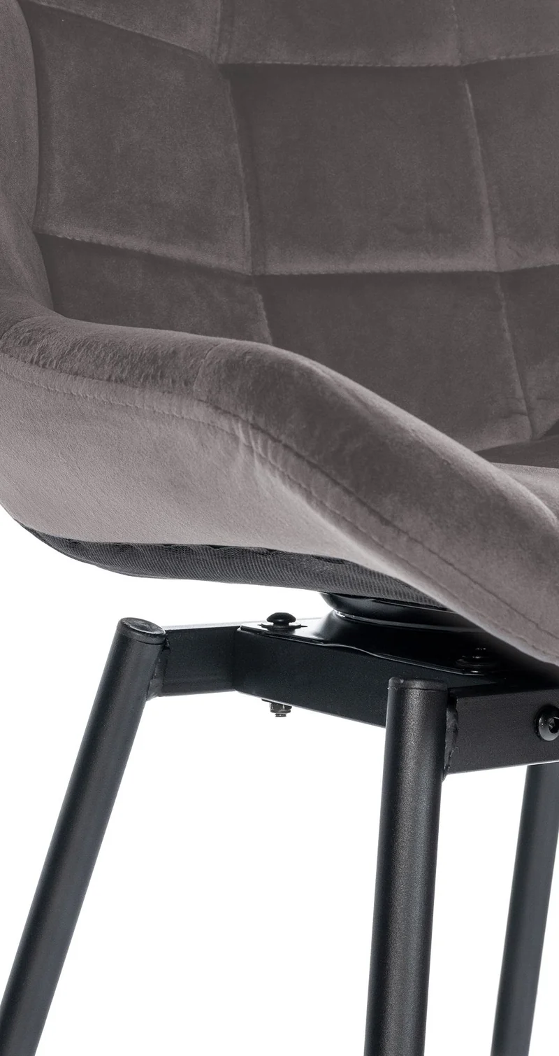 Tabouret de bar pivotant x1 avec repose-pieds revêtement en velours gris piètement à quatre pieds en métal noir 10_0005474