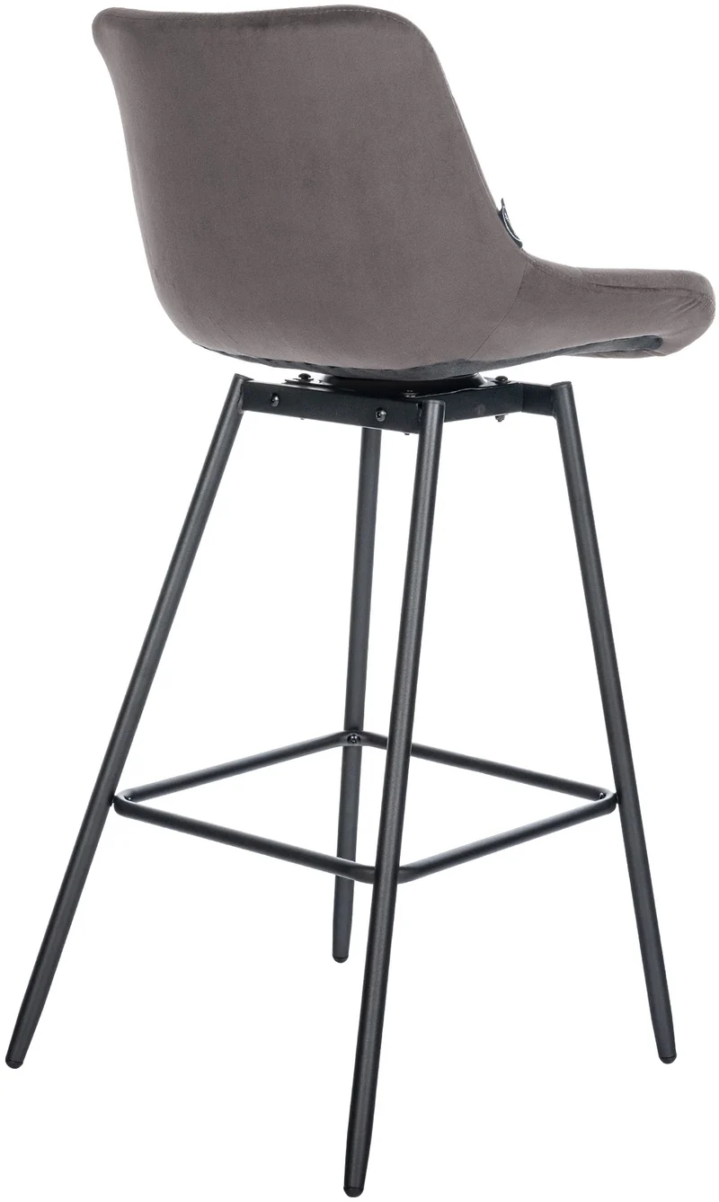 Tabouret de bar pivotant x1 avec repose-pieds revêtement en velours gris piètement à quatre pieds en métal noir 10_0005474