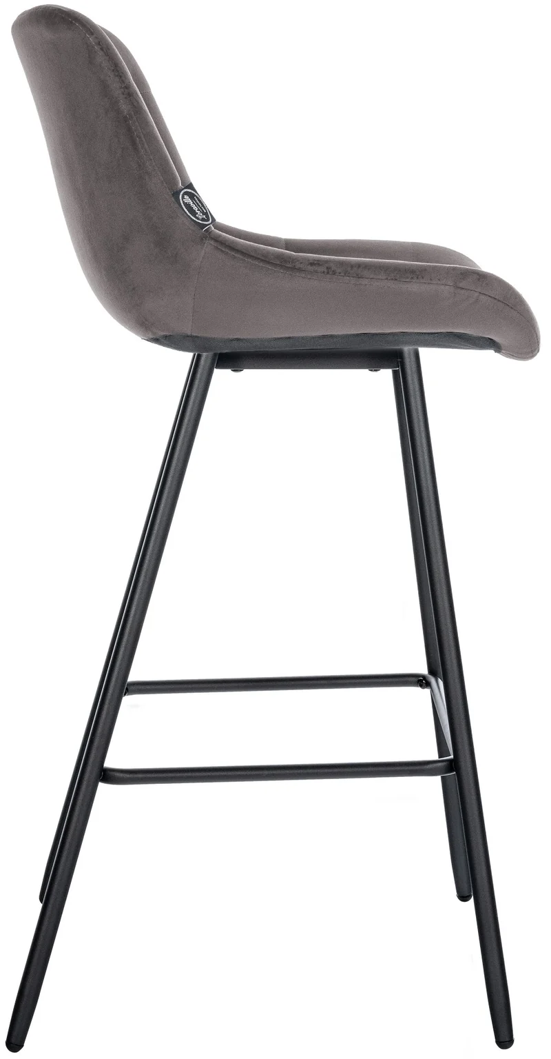 Tabouret de bar x1 avec repose-pieds revêtement en velours gris piètement à quatre pieds en métal noir 10_0005463