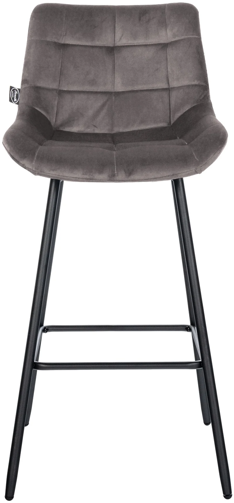 Tabouret de bar x1 avec repose-pieds revêtement en velours gris piètement à quatre pieds en métal noir 10_0005463