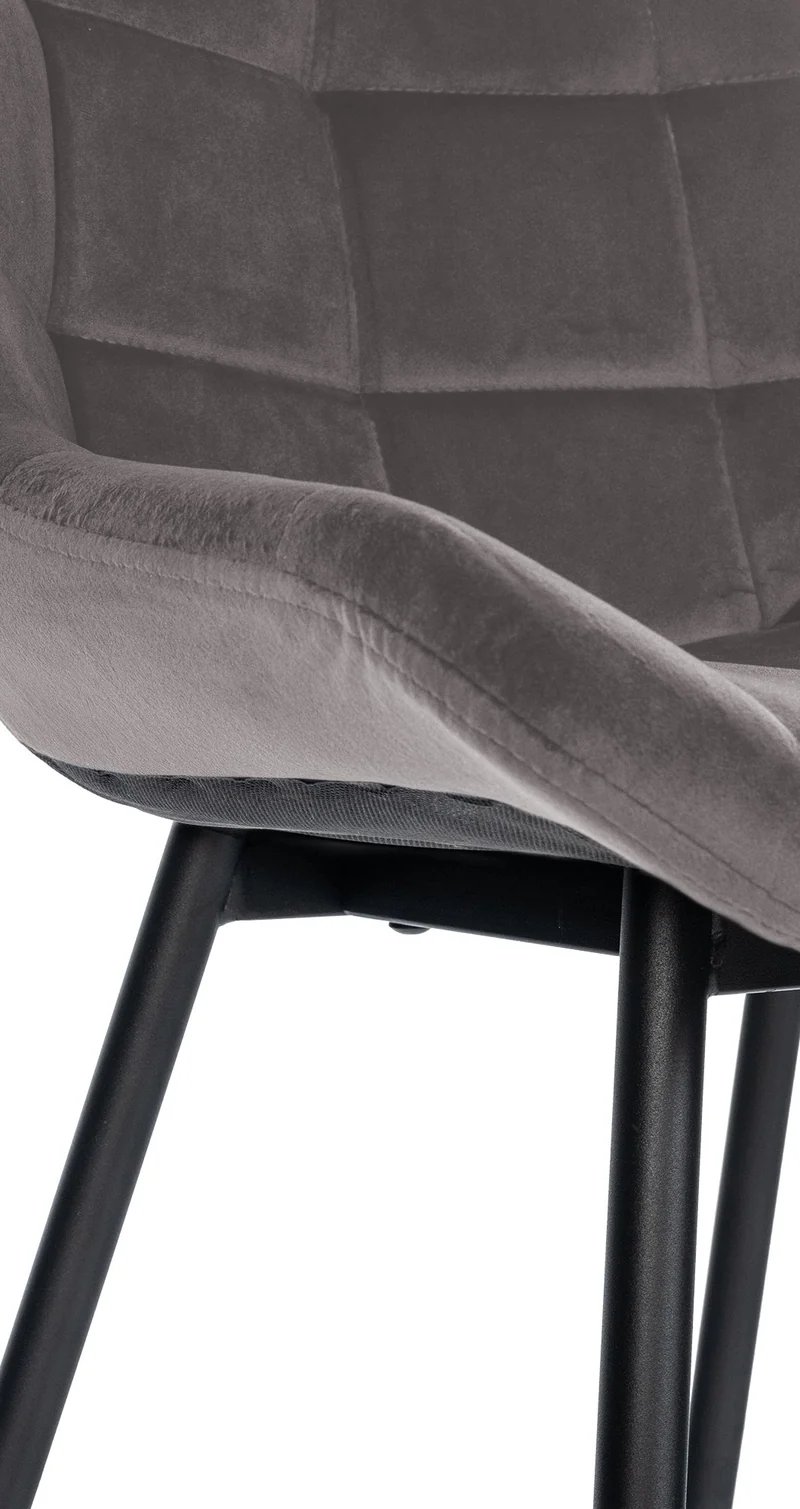 Tabouret de bar x1 avec repose-pieds revêtement en velours gris piètement à quatre pieds en métal noir 10_0005463
