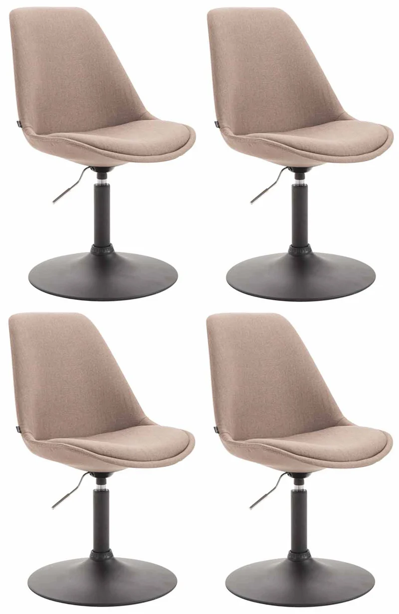 Lot de 4 chaises de salle à manger pivotante hauteur réglable en tissu taupe et pied trompette en métal noir 10_0008444