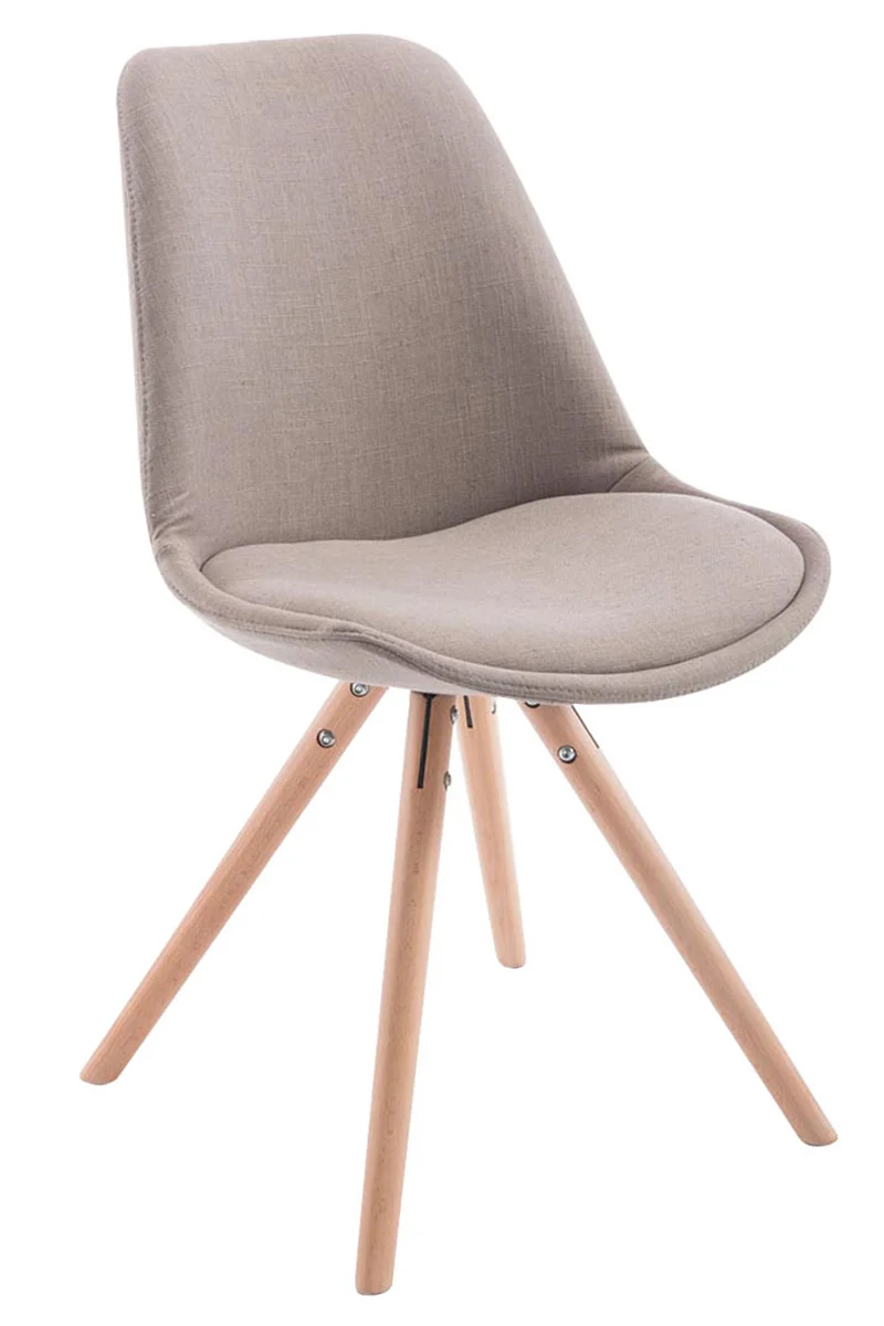 Chaise de salle à manger design scandinave en tissu taupe et pieds en bois clair forme rond 10_0008310