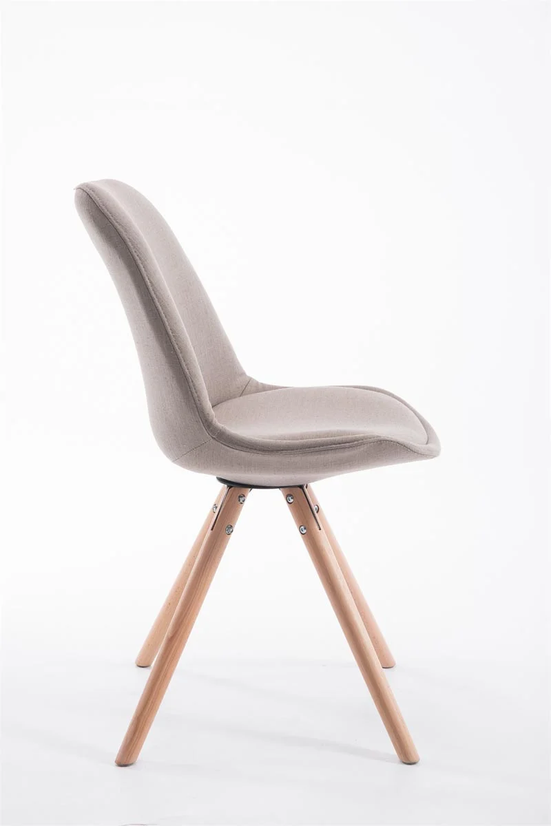 Chaise de salle à manger design scandinave en tissu taupe et pieds en bois clair forme rond 10_0008310