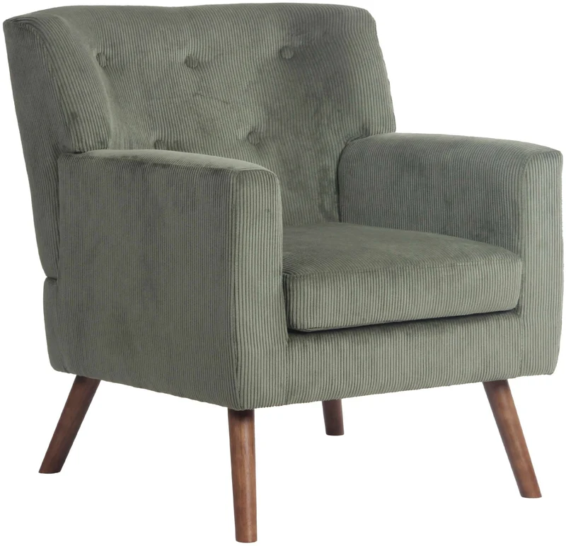 Fauteuil élégant en velours côtelé vert avec dossier à boutons capitonnés pieds en bois 10_0008241