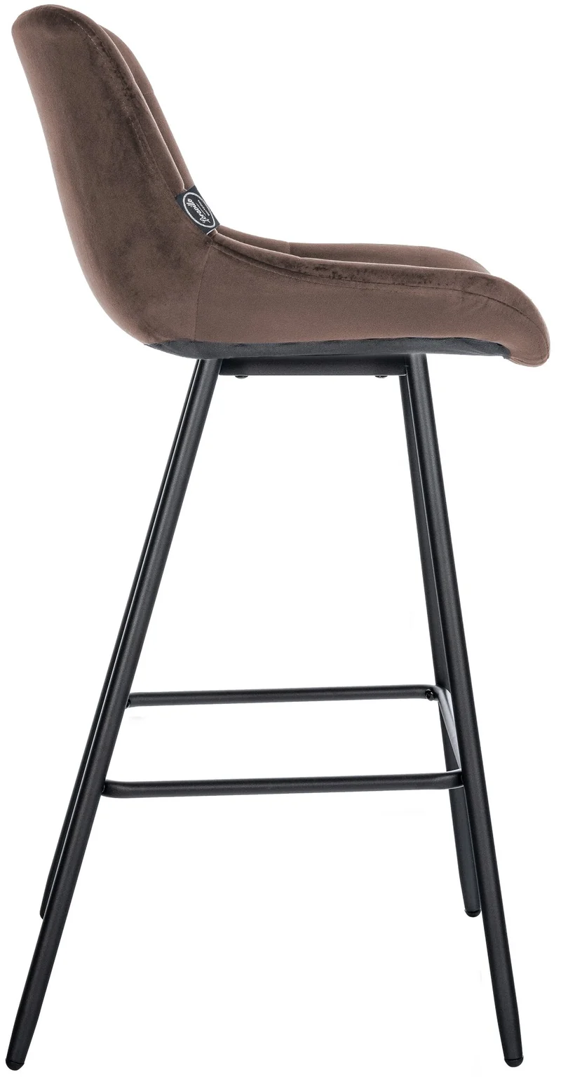 Tabouret de bar x1 avec repose-pieds revêtement en velours marron piètement à quatre pieds en métal noir 10_0005464