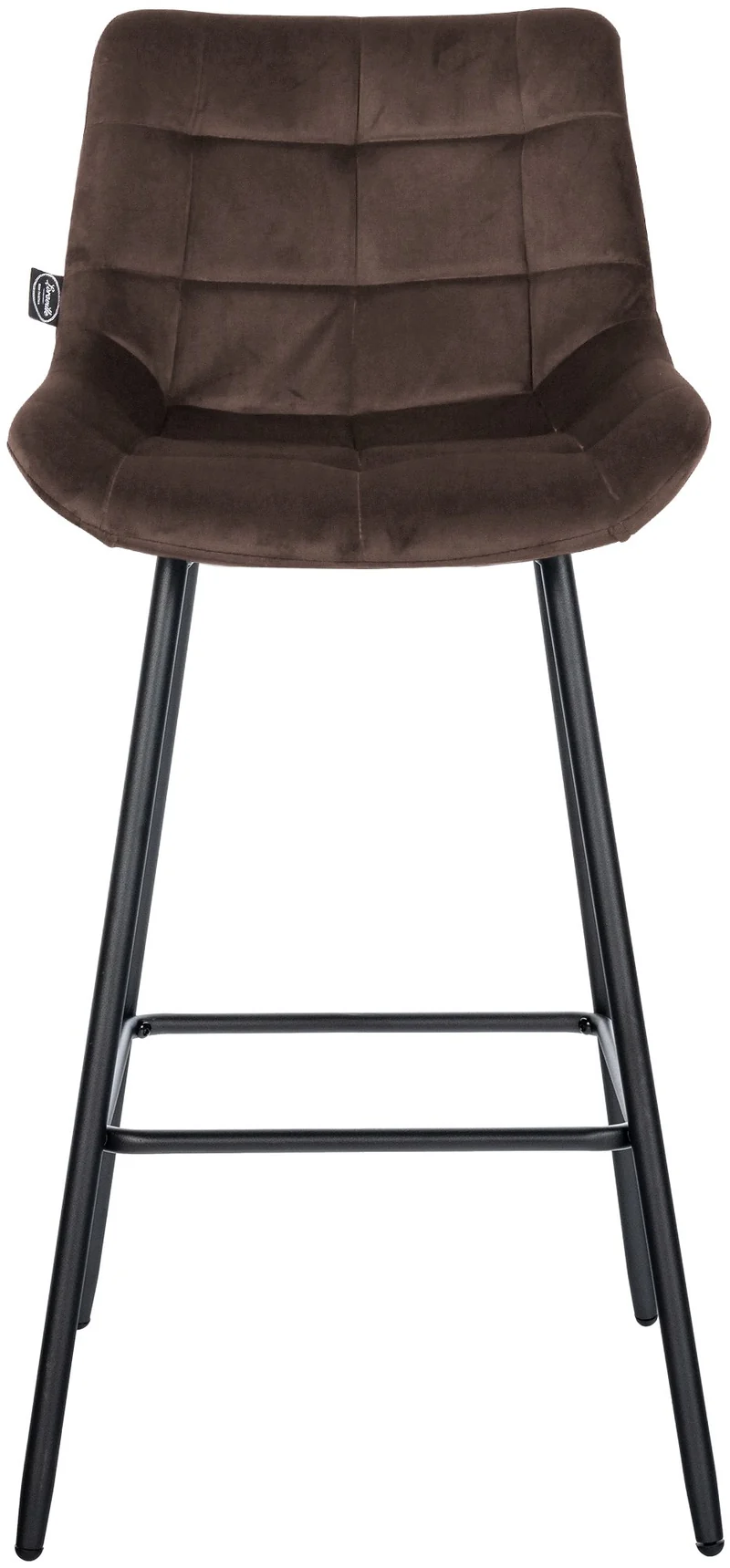 Tabouret de bar x1 avec repose-pieds revêtement en velours marron piètement à quatre pieds en métal noir 10_0005464