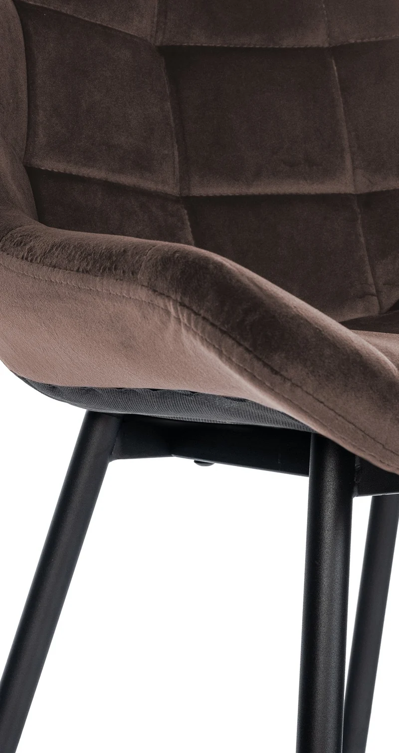 Tabouret de bar x1 avec repose-pieds revêtement en velours marron piètement à quatre pieds en métal noir 10_0005464