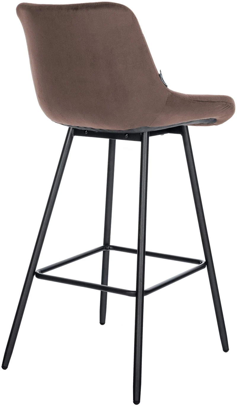 Tabouret de bar x1 avec repose-pieds revêtement en velours marron piètement à quatre pieds en métal noir 10_0005464
