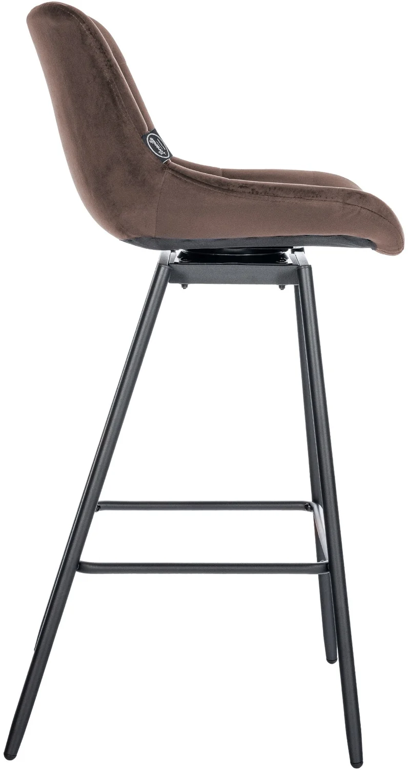 Tabouret de bar pivotant x1 avec repose-pieds revêtement en velours marron piètement à quatre pieds en métal noir 10_0005475