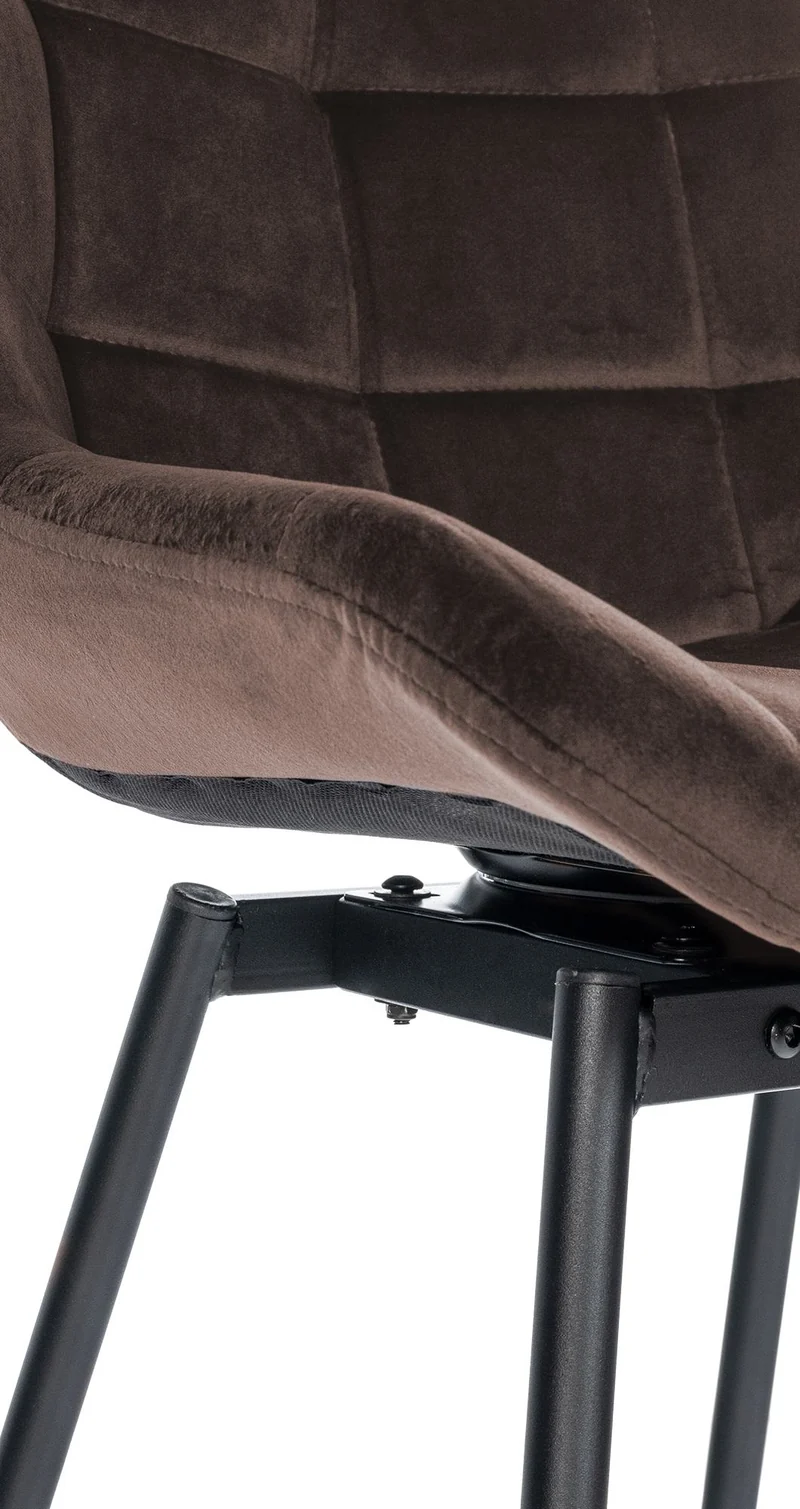 Tabouret de bar pivotant x1 avec repose-pieds revêtement en velours marron piètement à quatre pieds en métal noir 10_0005475