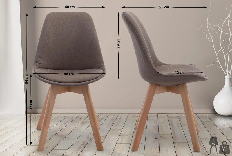 Chaise de salle à manger x1 design scandinave en tissu taupe et piètement à 4 pieds en bois clair 10_0003277