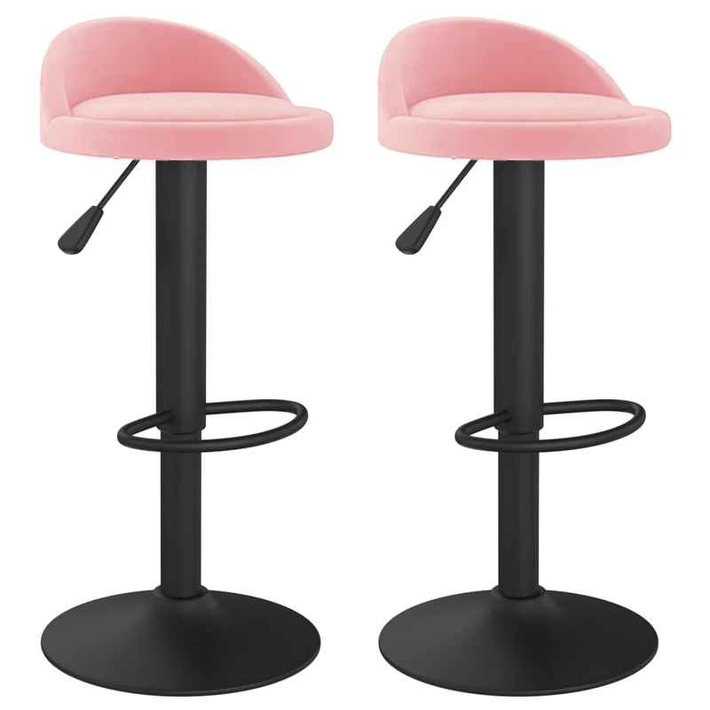 Lot de 2 tabourets de bar chaises hautes hauteur réglable en velours rose DEC029840