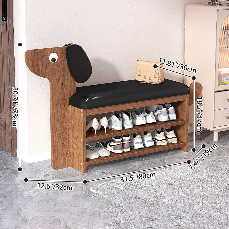 Contemporary Creative Faux Oil Wax Leather Bamboo Dog-Shaped Rectangular Shoe Bench 1/2-Tier For Living Room
