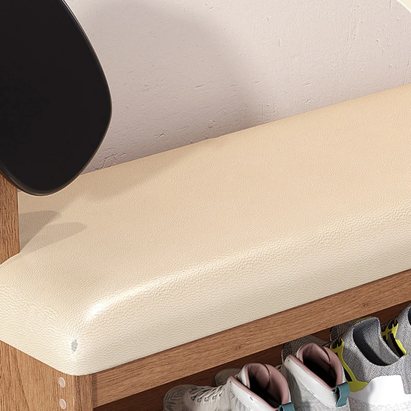 Contemporary Creative Faux Oil Wax Leather Bamboo Dog-Shaped Rectangular Shoe Bench 1/2-Tier For Living Room