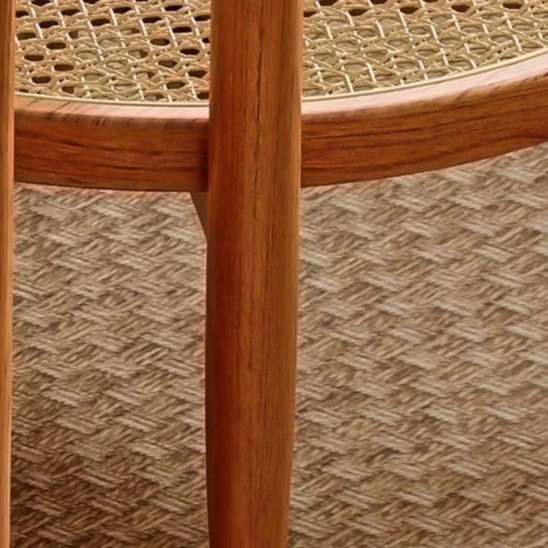 Traditional Japanese Round Glass Faux Rattan Rubberwood End Table 2-Tier For Living Room