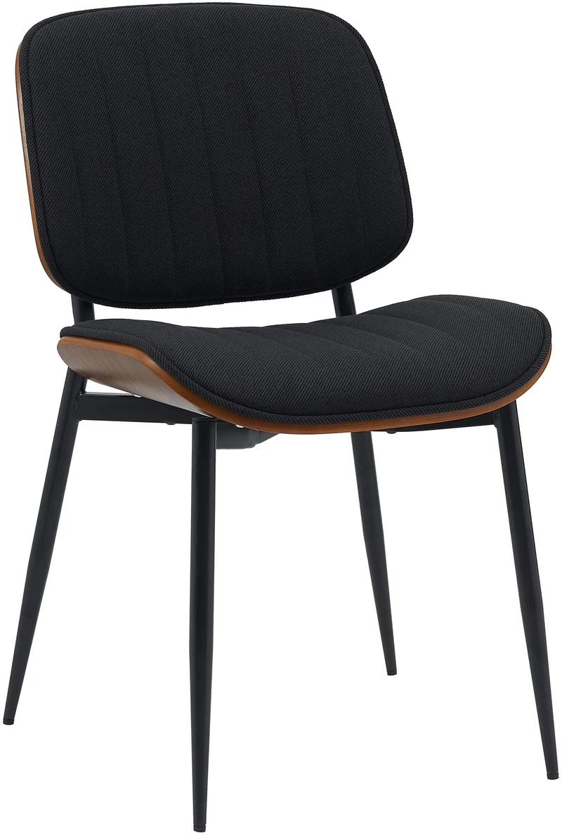 Chaise de salle à manger x1 assise rembourrée tissu noir structure bois courbé et piètement métal style moderne rétro 10_0008595