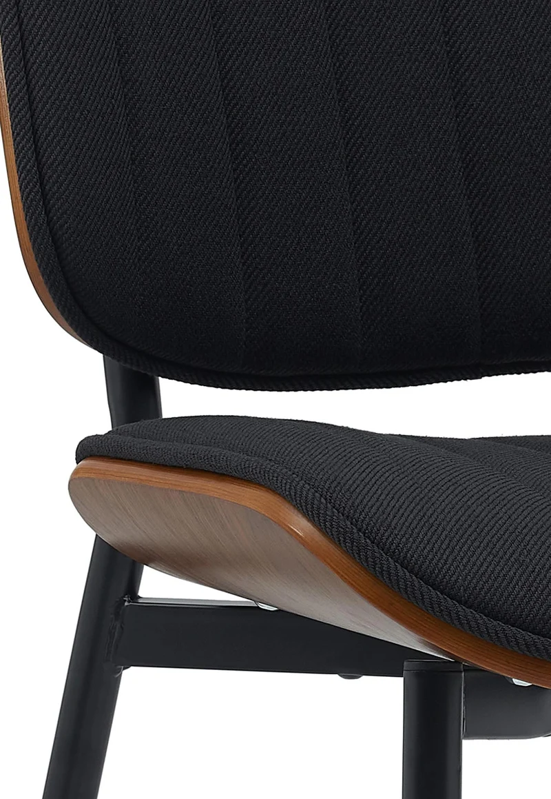 Chaise de salle à manger x1 assise rembourrée tissu noir structure bois courbé et piètement métal style moderne rétro 10_0008595