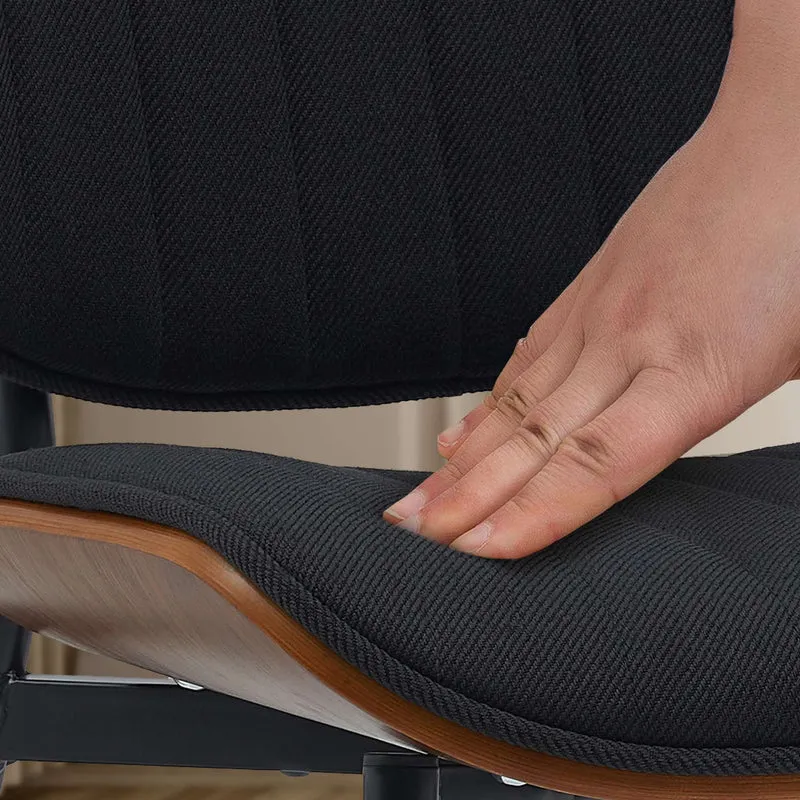 Chaise de salle à manger x1 assise rembourrée tissu noir structure bois courbé et piètement métal style moderne rétro 10_0008595